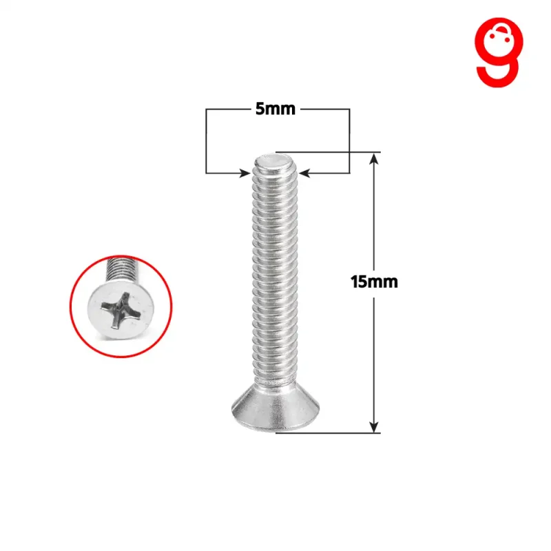 5mm SS Machine Screw Flat Head Long 15mm